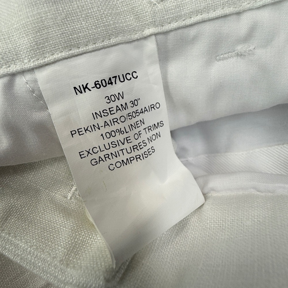Collars & Co Mens Size 30x30 Linen Trousers White Side Adjuster Pleated Cuffed - Picture 6 of 10